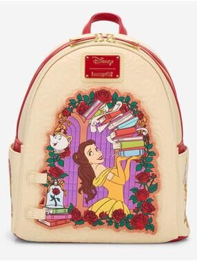 Loungefly Disney Beauty & The Beast Belle Roses Magnetic Door Mini Backpack NWT